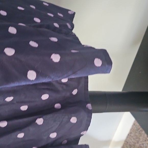 Roaman's Navy and Lavendar Polka Dot Button Down Blouse - Picture 6 of 13